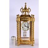 A LARGE FRENCH GILT METAL AND TURQUOISE REGULATOR MANTEL CLOCK. 54 cm x 22 cm.