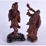 TWO 19TH CENTURY CHINESE CARVED HARDWOOD FIGURES OF MALES Qing. 18 cm high. (2)