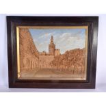 A CHARMING EARLY 20TH CENTURY EUROPEAN CARVED CORK PICTURE OF THE CATHEDRAL DE SEVILLA. 64 cm x 54 c