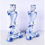 A pair of 19th Century Royal Copenhagen Rococo style porcelain candlesticks 31 cm (2)