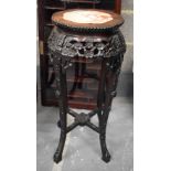 A 19TH CENTURY CHINESE HARDWOOD MARBLE INSET HARDWOOD STAND. 76 cm x 27 cm.