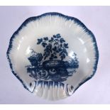 18th century rare Worcester shell shaped salt or sweetmeat dish painted with the Marrow pattern, cre