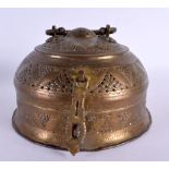 AN INDIAN BRASS PANDAM SPICE BOX AND COVER. 20 cm wide.