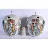 A LARGE PAIR OF EARLY 20TH CENTURY CHINESE FAMILLE ROSE VASES AND COVERS Late Qing/Republic. 32 cm x