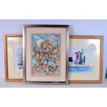 A FRAMED WATERCOLOUR by Keith Rice, together with a two framed pastel by Pascal Djabuli C1999. Large