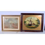A FRAMED OIL ON CANVAS of a Dutch windmill, together with an oil of a coastal scene signed Otello. L