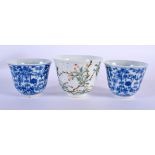 A PAIR OF CHINESE BLUE AND WHITE PORCELAIN TEABOWLS 20th Century, together with a Qing Doucai bowl.