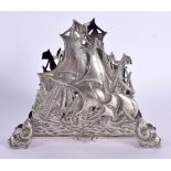 A CHARMING SILVER MARITIME SHIP LETTER HOLDER. 139 grams. 14 cm x 11 cm.