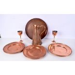 A J S & S Joseph Sankey vintage lizard pattern copper jug together with a hammered copper tray, plat