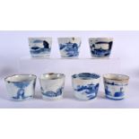 SEVEN 18TH/19TH CENTURY CHINESE BLUE AND WHITE CUPS Qing. Largest 5 cm wide. (7)