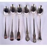 SIX ANTIQUE SILVER PLATED BASTING SPOONS. 32 cm long. (6)