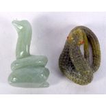 TWO CHINESE CARVED HARDSTONE SNAKES. Largest 5 cm x 3 cm. (2)