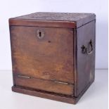 A HMS Lancaster 1864 teak box carved with the name of a powder monkey 25 x 23 x 20