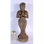 AN UNUSUAL 19TH CENTURY SOUTH EAST ASIAN CAMBODIAN STONE FIGURE modelled as a Buddhistic deity, with