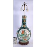 A LARGE LATE 19TH CENTURY CHINESE FAMILLE VERTE COUNTRY HOUSE LAMP Guangxu, painted with birds and f
