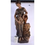 A LARGE AUSTRIAN COLD PAINTED TERRACOTTA FIGURE OF A FEMALE modelled beside an amphora. 68 cm x 24 c