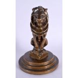 A 19TH CENTURY EUROPEAN BRONZE LION GENTLEMAN'S DESK PAPER WEIGHT. 15 cm high.