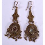 A PAIR OF AUSTRIAN SECESSIONIST MOVEMENT GILT METAL AND ABALONE SHELL EARRINGS. 8 cm x 3 cm.