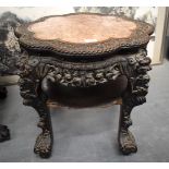 A 19TH CENTURY CHINESE CARVED HARDWOOD MARBLE INSET TABLE. 55 cm x 44 cm.