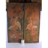 A LARGE PAIR OF 19TH CENTURY AESTHETIC MOVEMENT WOOD PANELS overlaid with gilt metal repousse foliag