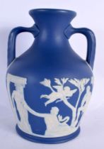AN ADAMS & BROMLEY TWIN HANDLED PORTLAND VASE decorated with figures. 23 cm x 14 cm.