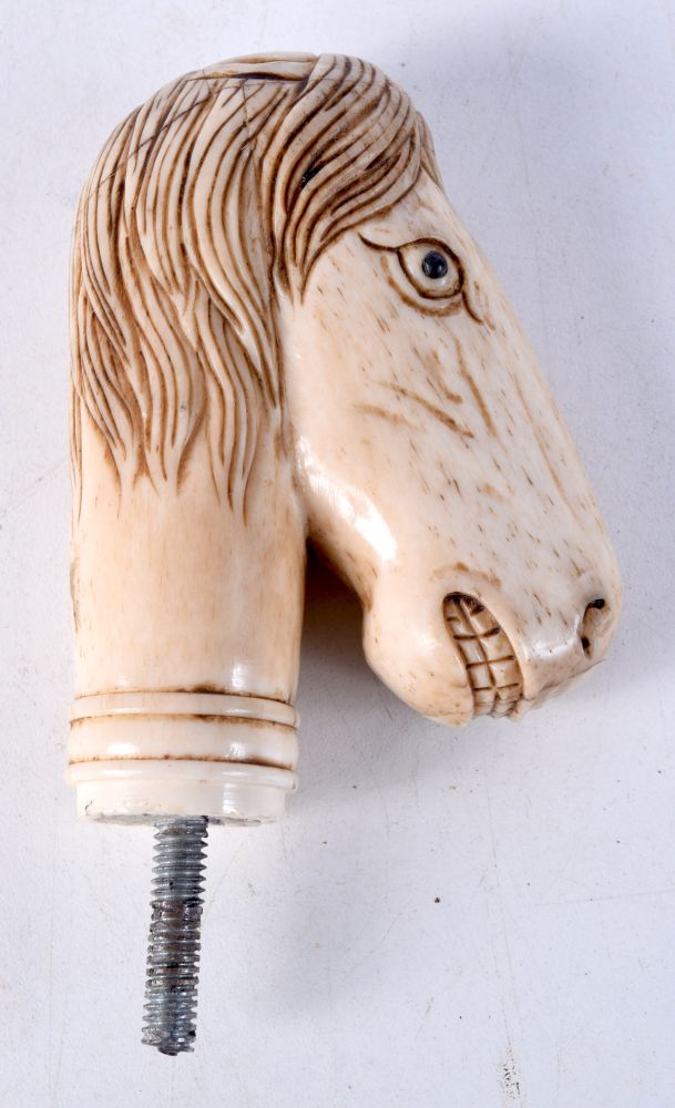 A carved bone walking cane handle in the form of a horse 9cm - Image 2 of 3