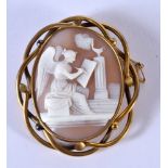 A BOXED ANTIQUE GOLD CAMEO BROOCH. 6.3cm x 5.4cm, weight 22.9g