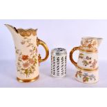 TWO ANTIQUE ROYAL WORCESTER BLUSH IVORY JUGS. Largest 22 cm x 12 cm. (2)