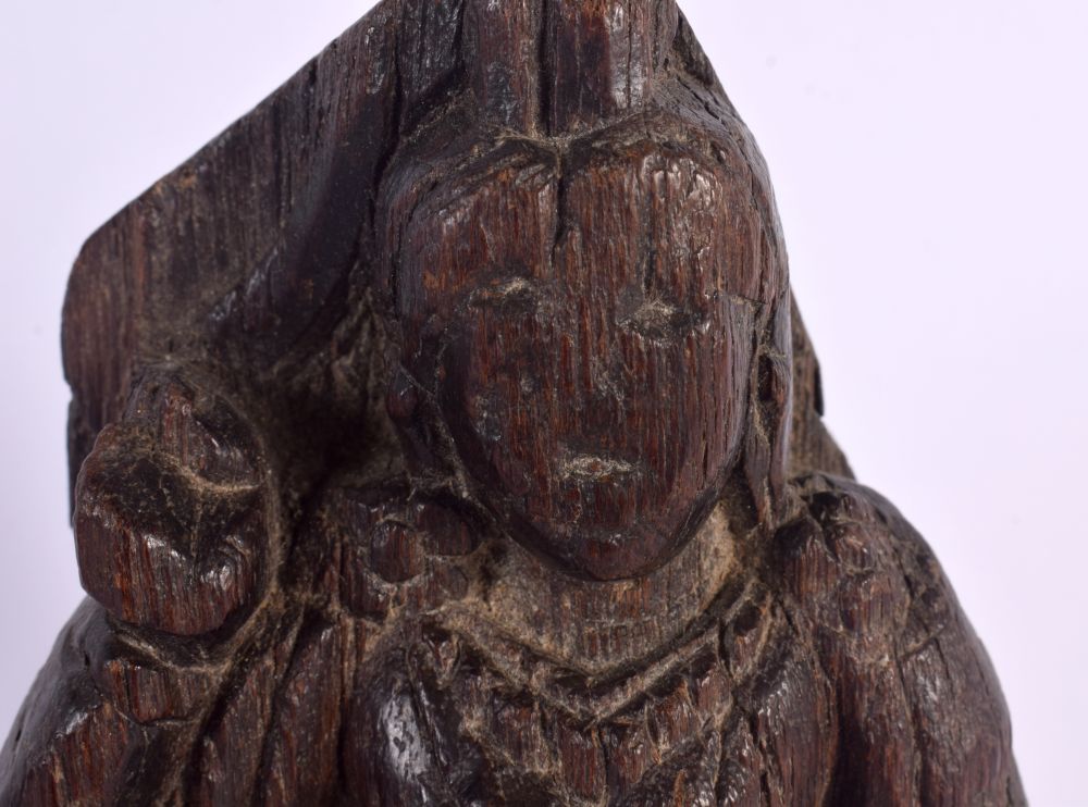 A RARE 15TH/16TH CENTURY INDIAN CARVED WOOD BUDDHISTIC VOTIVE PLAQUE depicting a female deity. 20 cm - Image 2 of 6