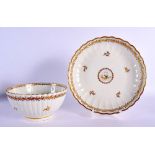 18th c. Caughley rare fluted bowl and matching saucer shaped dish painted with two doves and the wor