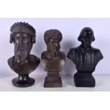 THREE GRAND TOUR TYPE BRONZED BUSTS. Largest 16 cm high. (3)