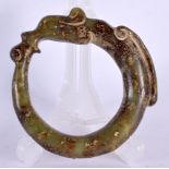 AN EARLY 20TH CENTURY CHINESE CARVED JADE PIG DRAGON BANGLE Late Qing/Republic. 8.75 cm wide.