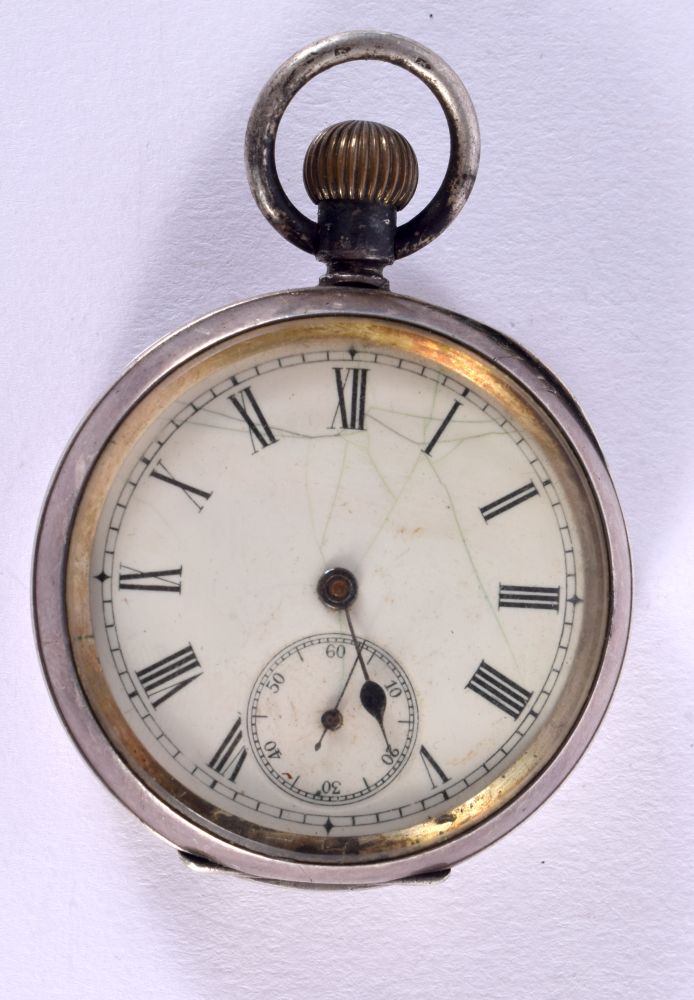 A CONTINENTAL SILVER POCKET WATCH. 91 grams. 5 cm diameter.