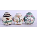 THREE CHINESE REPUBLICAN PERIOD PORCELAIN GINGER JARS AND COVERS. Largest 16 cm high. (3)