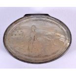 AN 18TH CENTURY CONTINENTAL CARVED MOTHER OF PEARL SNUFF BOX. 43.5 grams. 7.5 cm x 5.5 cm.