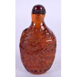 A CHINESE CARVED AMBER TYPE SNUFF BOTTLE 20th Century. 8.5 cm x 4.5 cm.