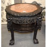 A LARGE 19TH CENTURY CHINESE HARDWOOD MARBLE INSET STAND. 50 cm x 57 cm.