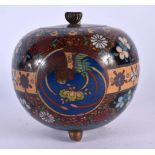 A LATE 19TH CENTURY JAPANESE MEIJI PERIOD CLOISONNE ENAMEL CENSER AND COVER. 12 cm x 12 cm.