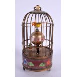 A CONTEMPORARY CLOISONNE ENAMEL BRONZE BIRD CAGE CLOCK. 19 cm high.