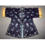 A LOVELY 19TH CENTURY CHINESE BLUE MIDNIGHT BLUE SILK DRAGON ROBE Qing, decorated with mothers and f