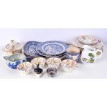 A collection of English ceramics, Willow pattern, Staffordshire plates ,, etc 36 cm (Qty)