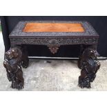 A FINE LARGE 19TH CENTURY BURMESE CARVED HARDWOOD AND BONE CENTRE TABLE of fine quality, formed with