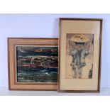 A FRAMED OIL ON BOARD depicting a South East Asian village scene, signed Salomon 1962, together with