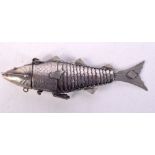 AN ANTIQUE SILVER ARTICULATED FISH. 46 grams. 12 cm x 4 cm.