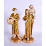 Royal Worcester pair of figures of Middle Eastern Water Carriers, shape 1250, date mark 1951. 23cm