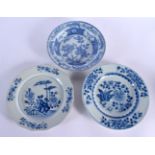 THREE 18TH CENTURY CHINESE EXPORT BLUE AND WHITE PLATES Qianlong. 21 cm wide. (3)