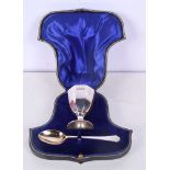 AN EDWARDIAN SILVER CHRISTENING SET. London 1908. 70 grams. Largest 11.25 cm x 2.5 cm. (2)