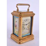 A CONTEMPORARY SEVRES STYLE MINIATURE CARRIAGE CLOCK. 9 cm high inc handle.