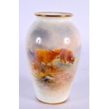 Royal Worcester vase painted with Highland Cattle by H. Stinton , signed, shape G461 , date mark 195