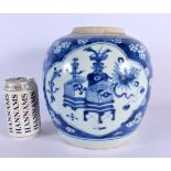 AN EARLY 18TH CENTURY CHINESE BLUE AND WHITE PORCELAIN GINGER JAR Yongzheng/Qianlong, painted with f